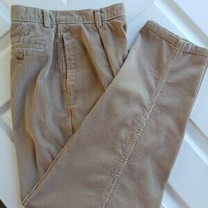 Lands' End Tan Corduroy Pants 10 reg pleated high rise trousers tapered cotton